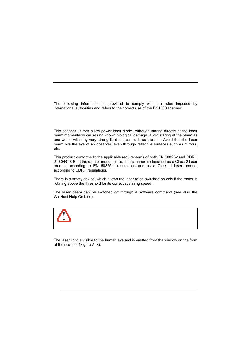 Safety regulations, Laser safety | Datalogic Scanning DS1500 User Manual | Page 6 / 65