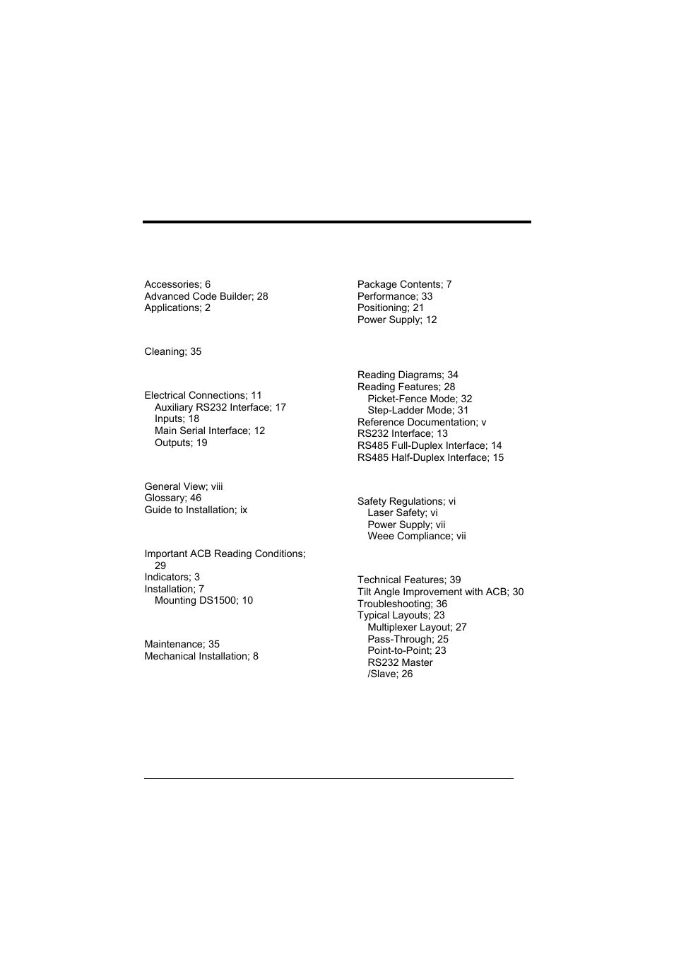 Index | Datalogic Scanning DS1500 User Manual | Page 63 / 65