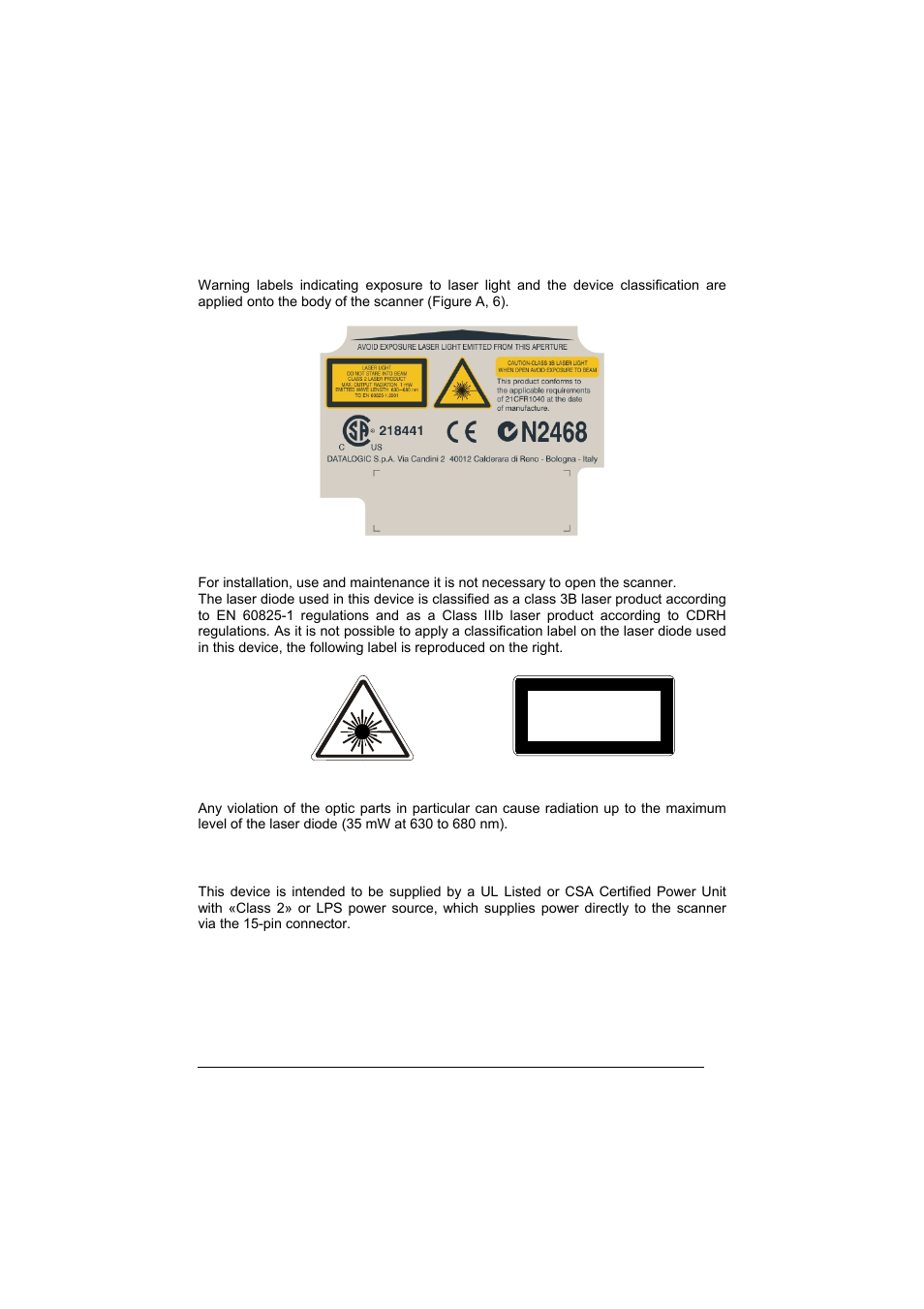 Power supply | Datalogic Scanning DS1500 User Manual | Page 7 / 65