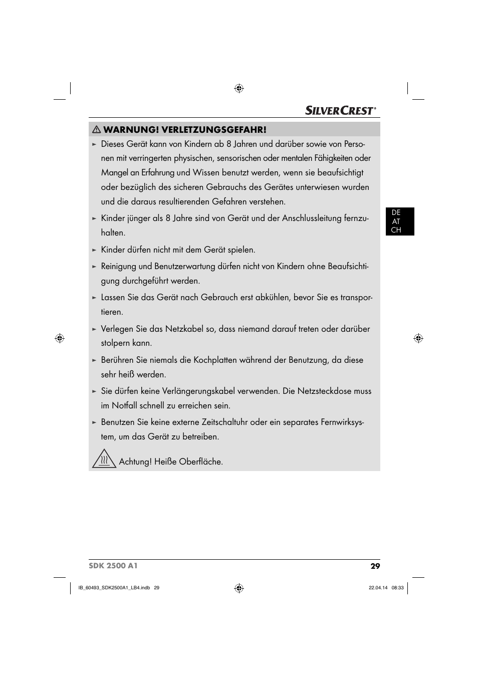 Warnung! verletzungsgefahr, Kinder dürfen nicht mit dem gerät spielen | Silvercrest SDK 2500 A1 User Manual | Page 32 / 38