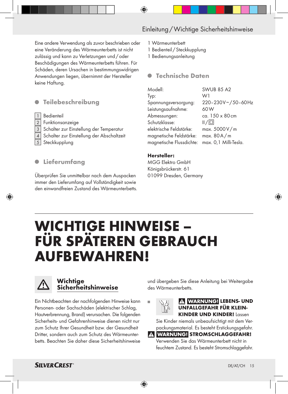Einleitung / wichtige sicherheitshinweise | Silvercrest SWUB 85 A2 User Manual | Page 11 / 24