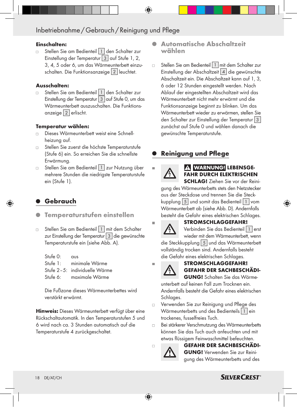 Inbetriebnahme / gebrauch / reinigung und pflege, Gebrauch temperaturstufen einstellen, Automatische abschaltzeit wählen | Reinigung und pflege | Silvercrest SWUB 85 A2 User Manual | Page 14 / 24