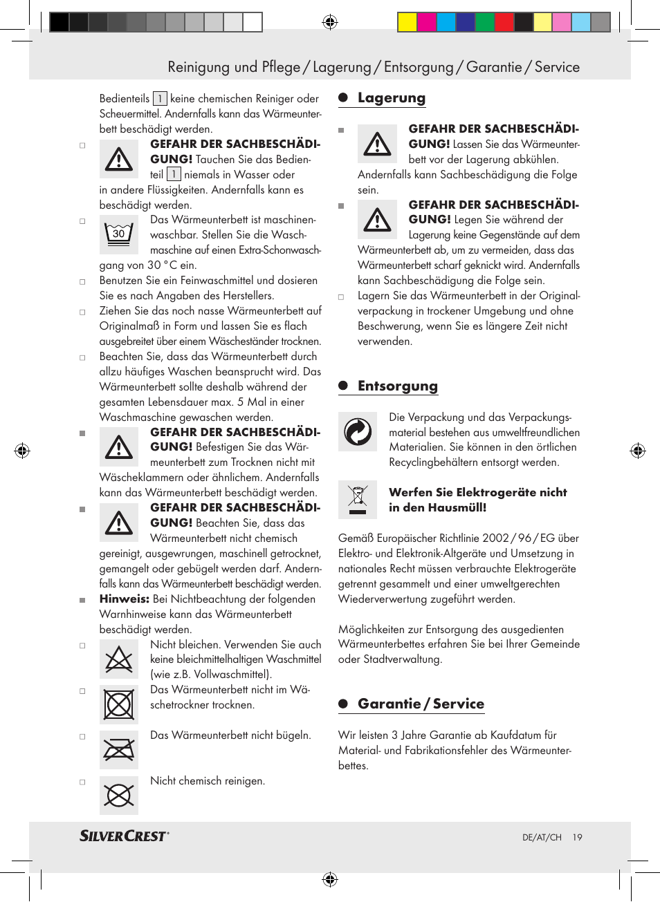 Lagerung, Entsorgung, Garantie / service | Silvercrest SWUB 85 A2 User Manual | Page 15 / 24