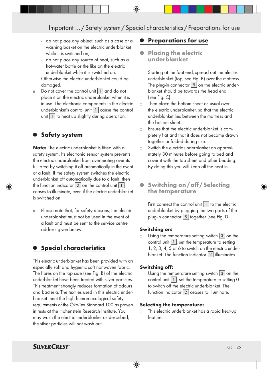 Safety system, Special characteristics, Switching on / off / selecting the temperature | Silvercrest SWUB 85 A2 User Manual | Page 21 / 24