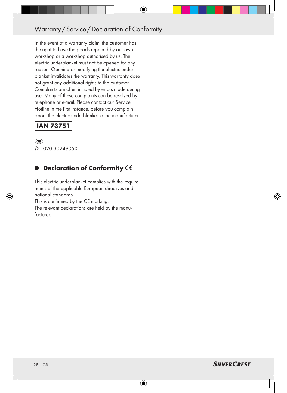 Warranty / service / declaration of conformity | Silvercrest SWUB 85 A2 User Manual | Page 24 / 24