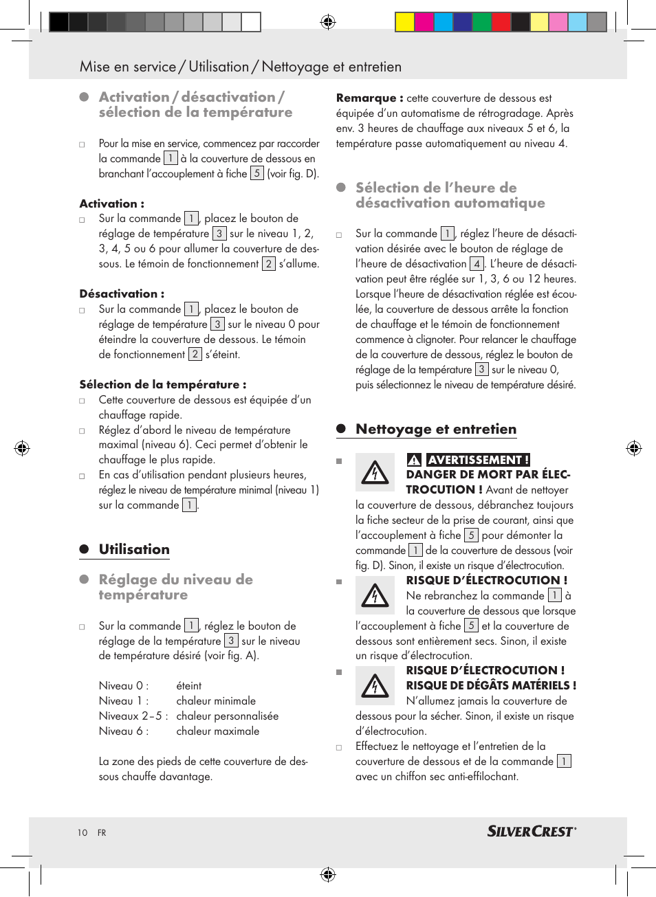 Utilisation réglage du niveau de température, Sélection de l’heure de désactivation automatique, Nettoyage et entretien | Silvercrest SWUB 85 A2 User Manual | Page 6 / 24