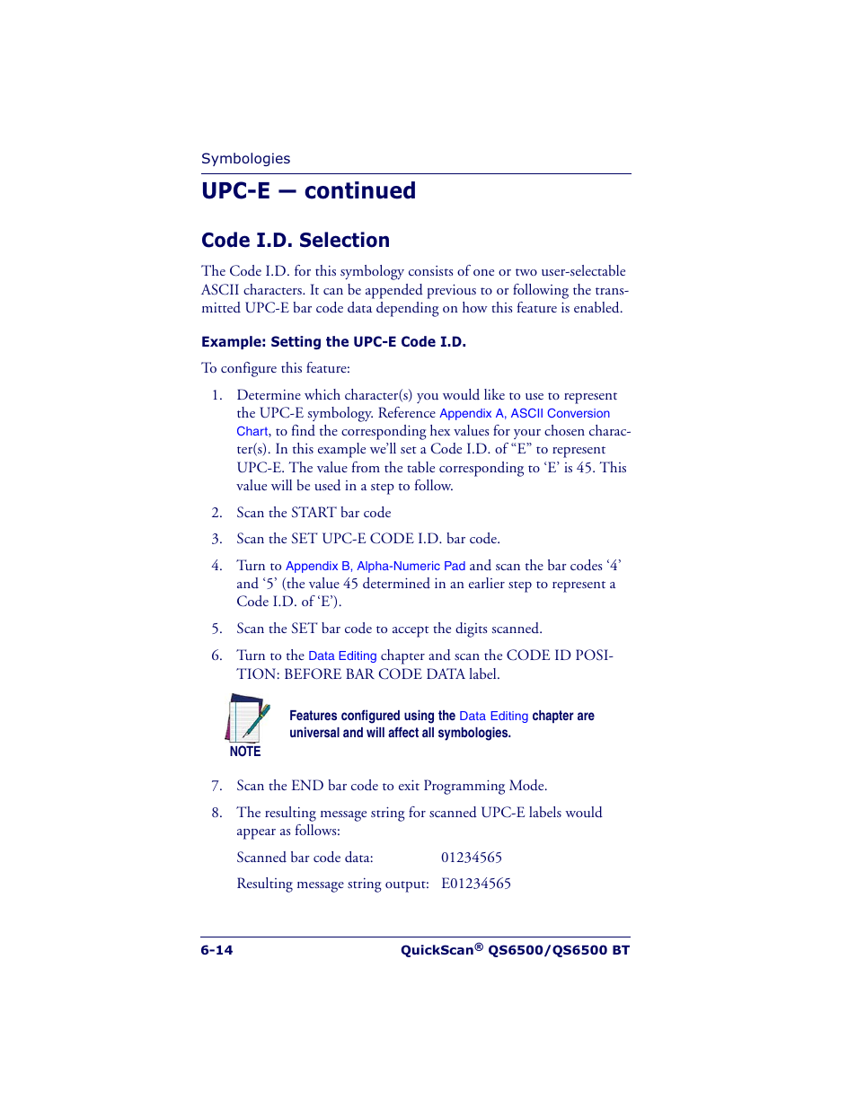 Upc-e — continued, Code i.d. selection | Datalogic Scanning QUICKSCAN QS6500BT User Manual | Page 102 / 336