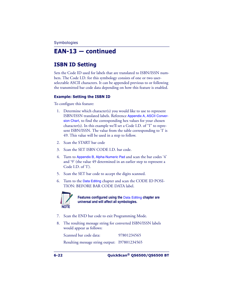 Ean-13 — continued, Isbn id setting | Datalogic Scanning QUICKSCAN QS6500BT User Manual | Page 110 / 336