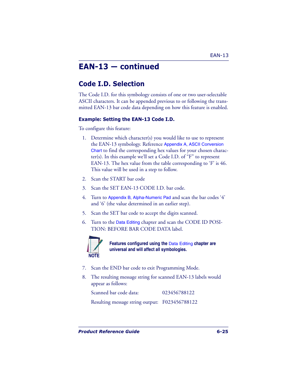 Ean-13 — continued, Code i.d. selection | Datalogic Scanning QUICKSCAN QS6500BT User Manual | Page 113 / 336