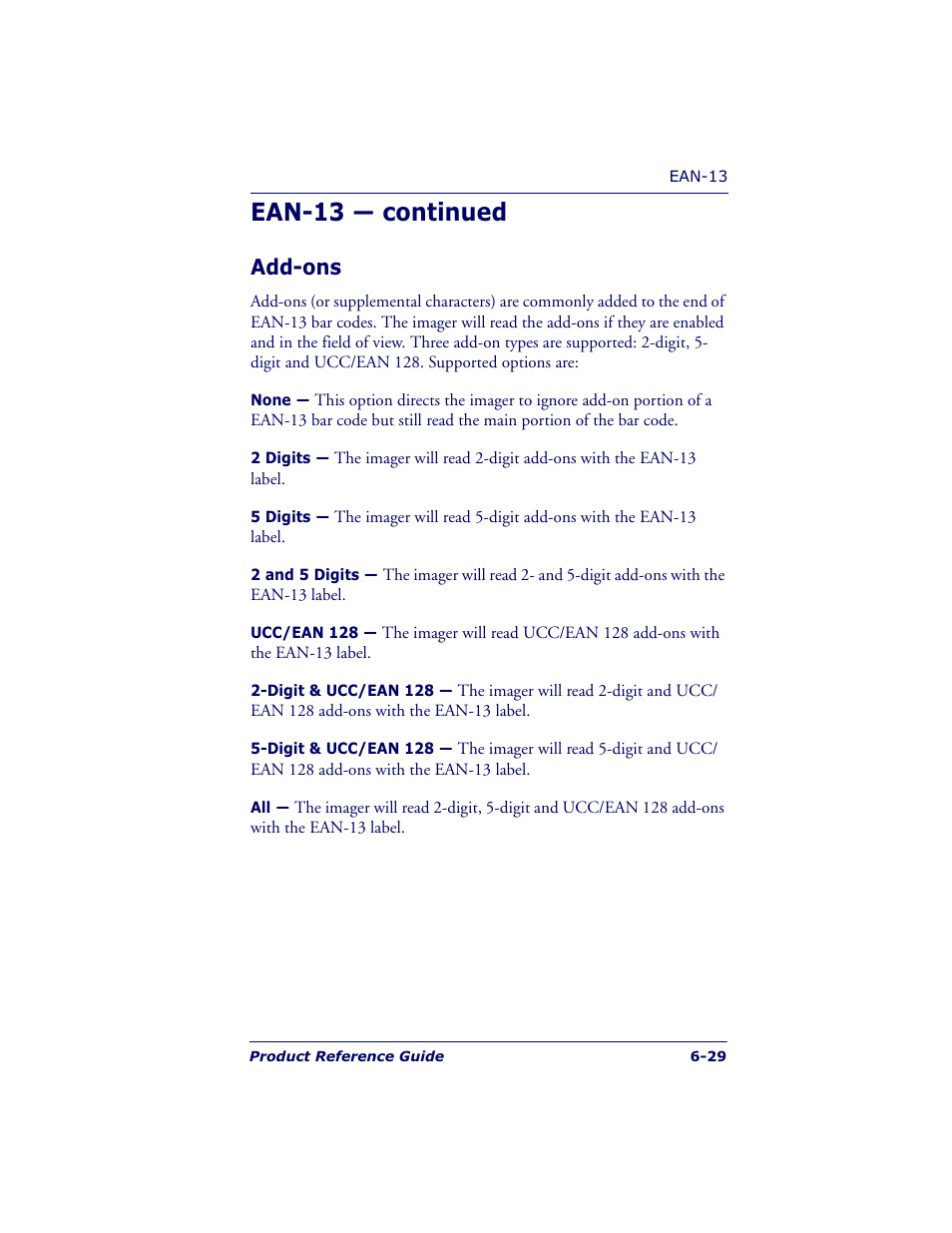 Ean-13 — continued, Add-ons | Datalogic Scanning QUICKSCAN QS6500BT User Manual | Page 117 / 336