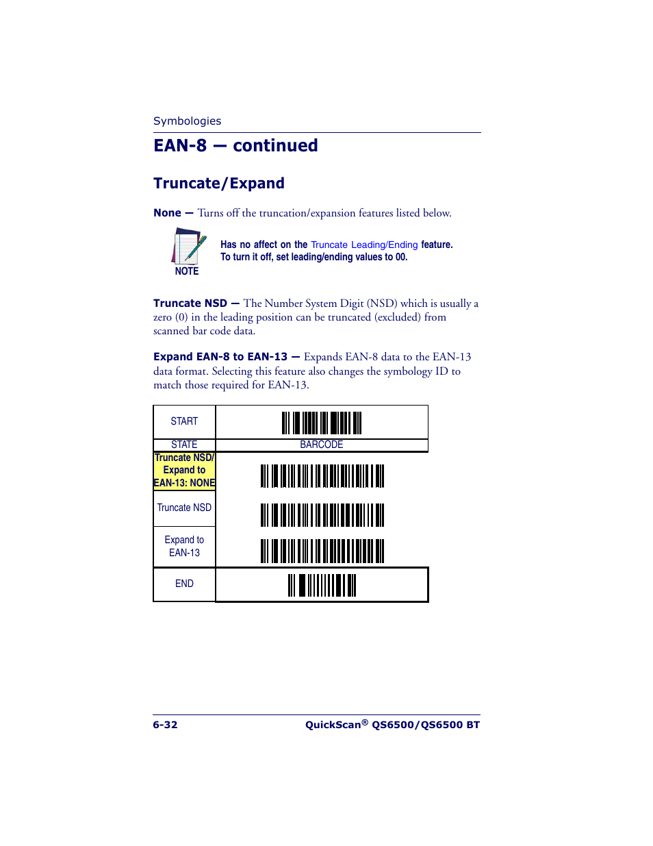 Ean-8 — continued, Truncate/expand | Datalogic Scanning QUICKSCAN QS6500BT User Manual | Page 120 / 336