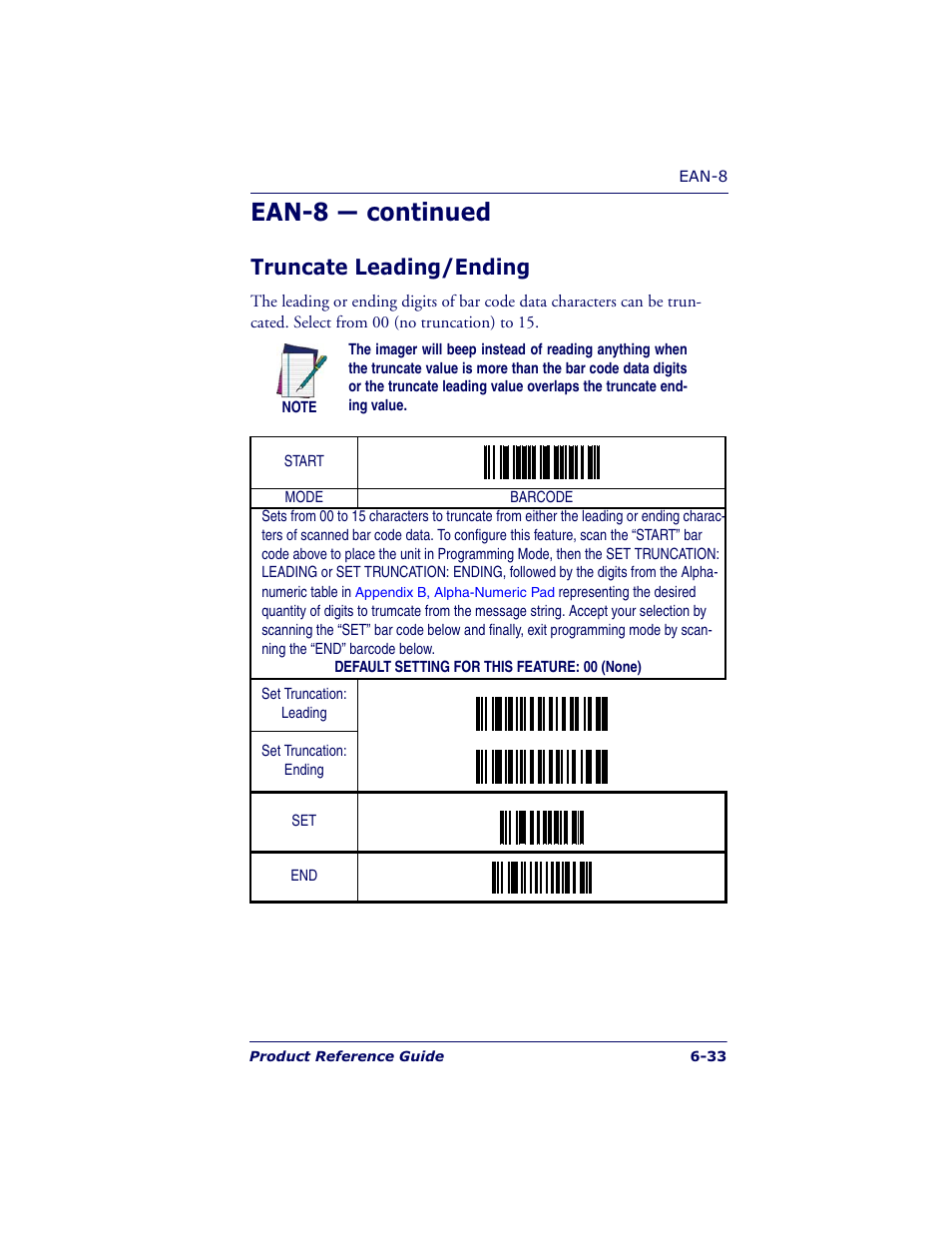 Ean-8 — continued, Truncate leading/ending | Datalogic Scanning QUICKSCAN QS6500BT User Manual | Page 121 / 336