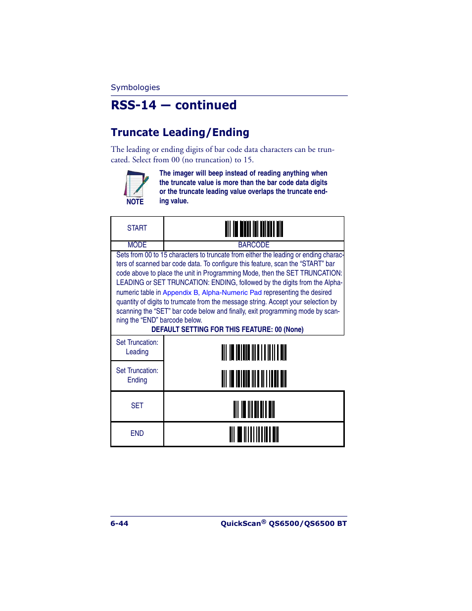 Rss-14 — continued, Truncate leading/ending | Datalogic Scanning QUICKSCAN QS6500BT User Manual | Page 132 / 336