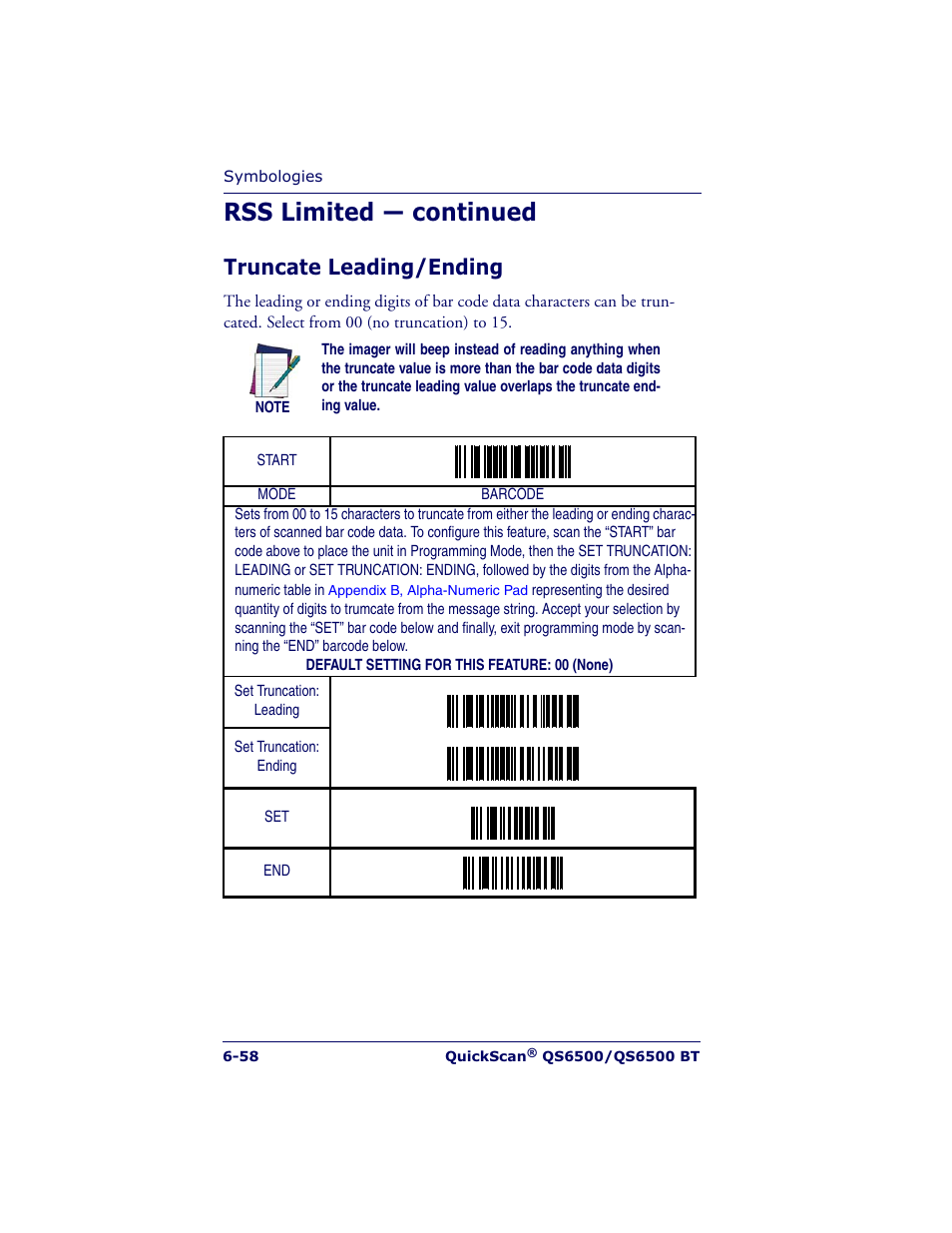 Rss limited — continued, Truncate leading/ending | Datalogic Scanning QUICKSCAN QS6500BT User Manual | Page 146 / 336