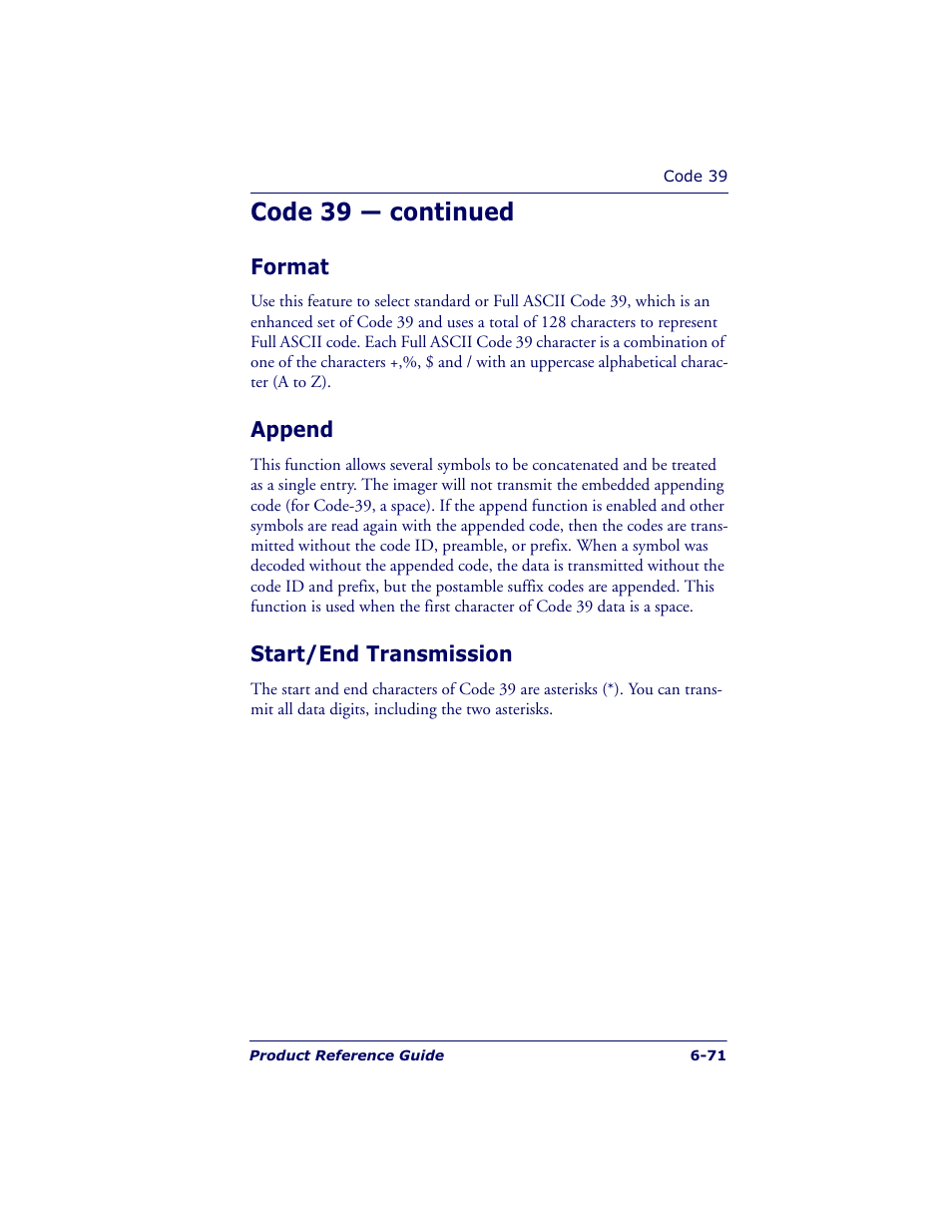 Code 39 — continued | Datalogic Scanning QUICKSCAN QS6500BT User Manual | Page 159 / 336