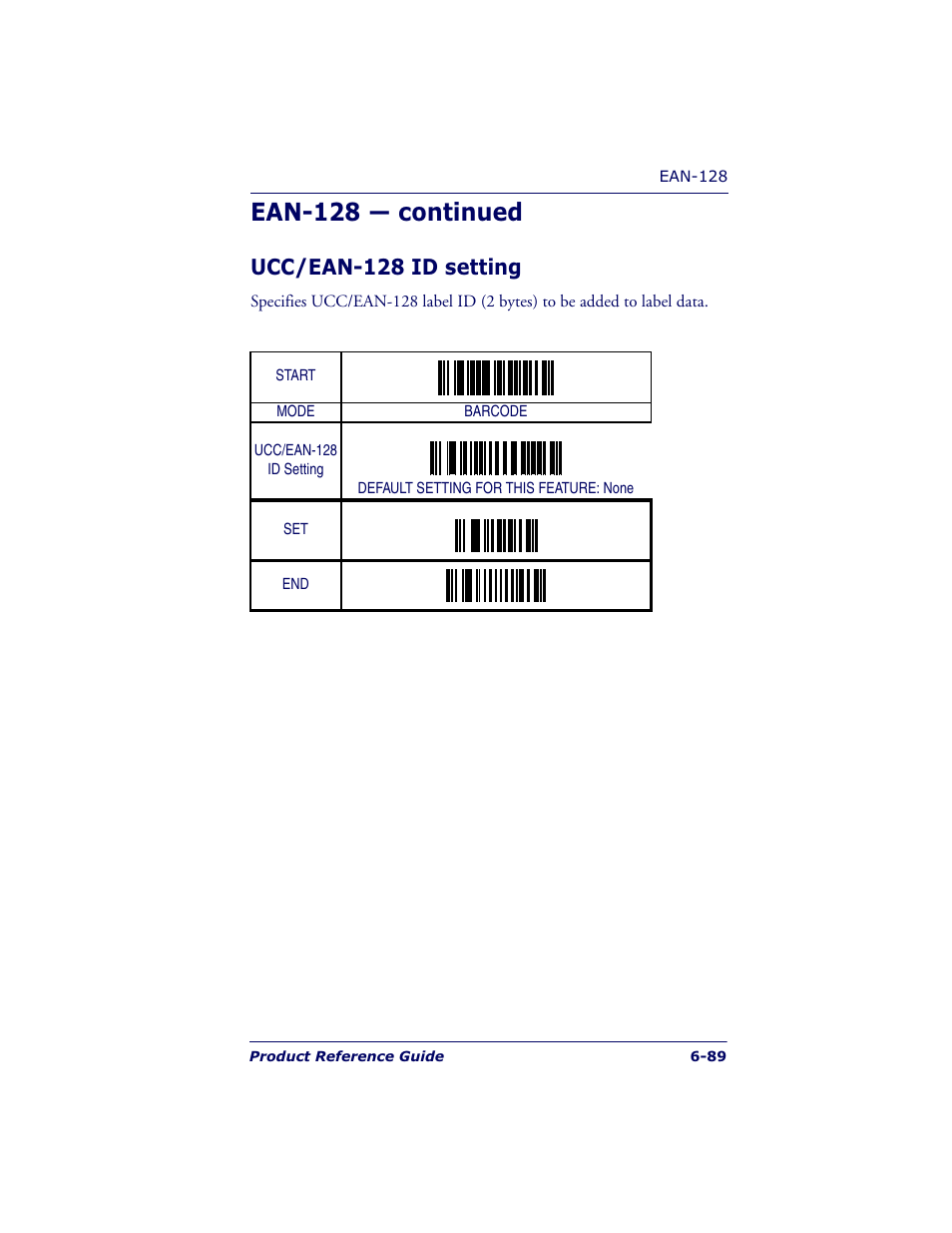 Ean-128 — continued, Ucc/ean-128 id setting | Datalogic Scanning QUICKSCAN QS6500BT User Manual | Page 177 / 336
