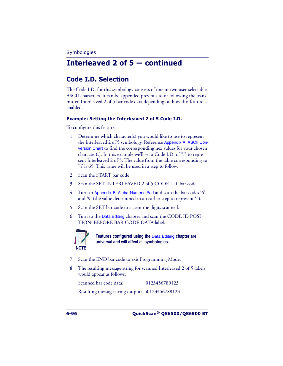 Interleaved 2 of 5 — continued, Code i.d. selection | Datalogic Scanning QUICKSCAN QS6500BT User Manual | Page 184 / 336