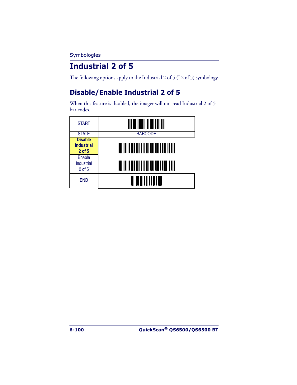 Industrial 2 of 5, Disable/enable industrial 2 of 5 | Datalogic Scanning QUICKSCAN QS6500BT User Manual | Page 188 / 336