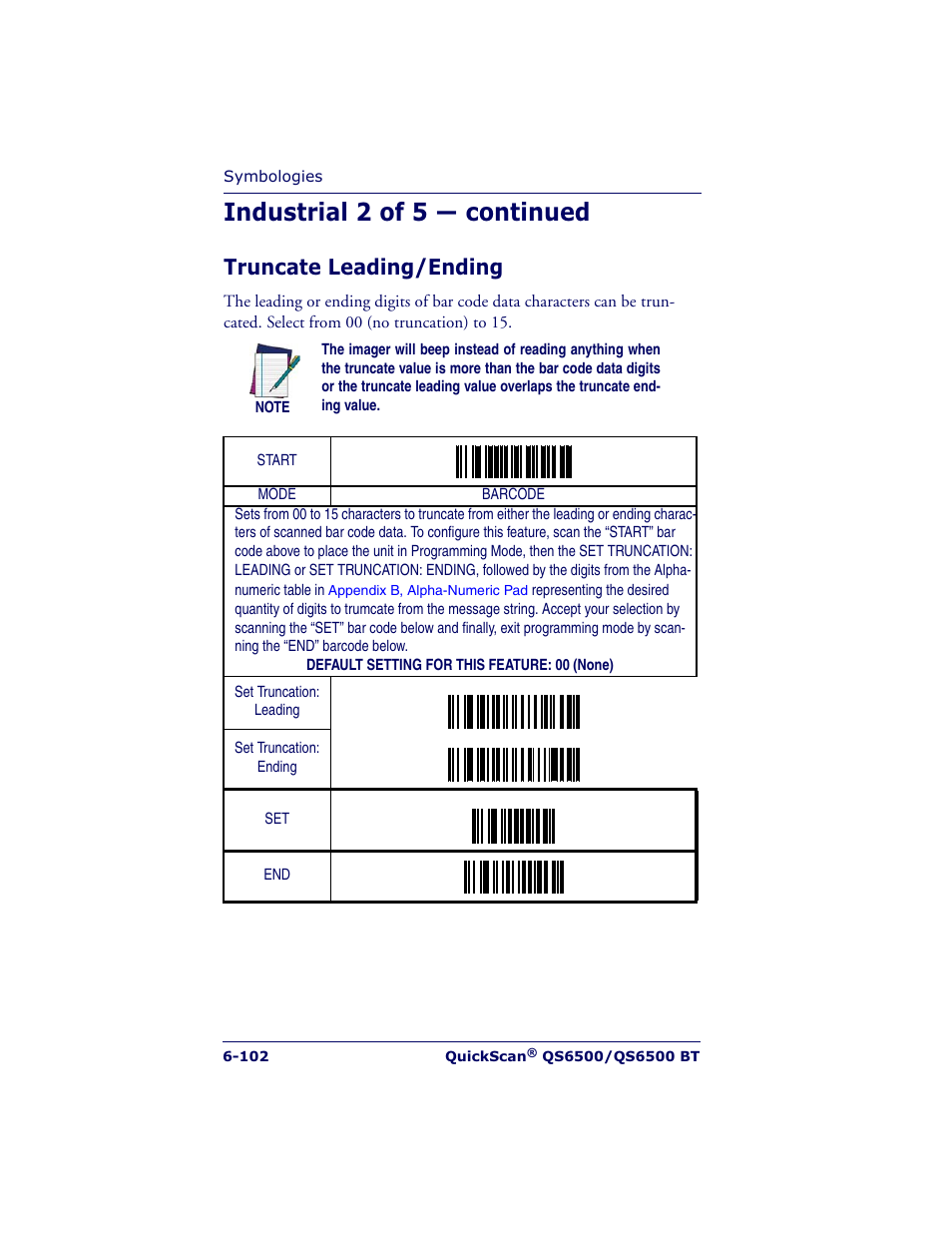 Industrial 2 of 5 — continued, Truncate leading/ending | Datalogic Scanning QUICKSCAN QS6500BT User Manual | Page 190 / 336