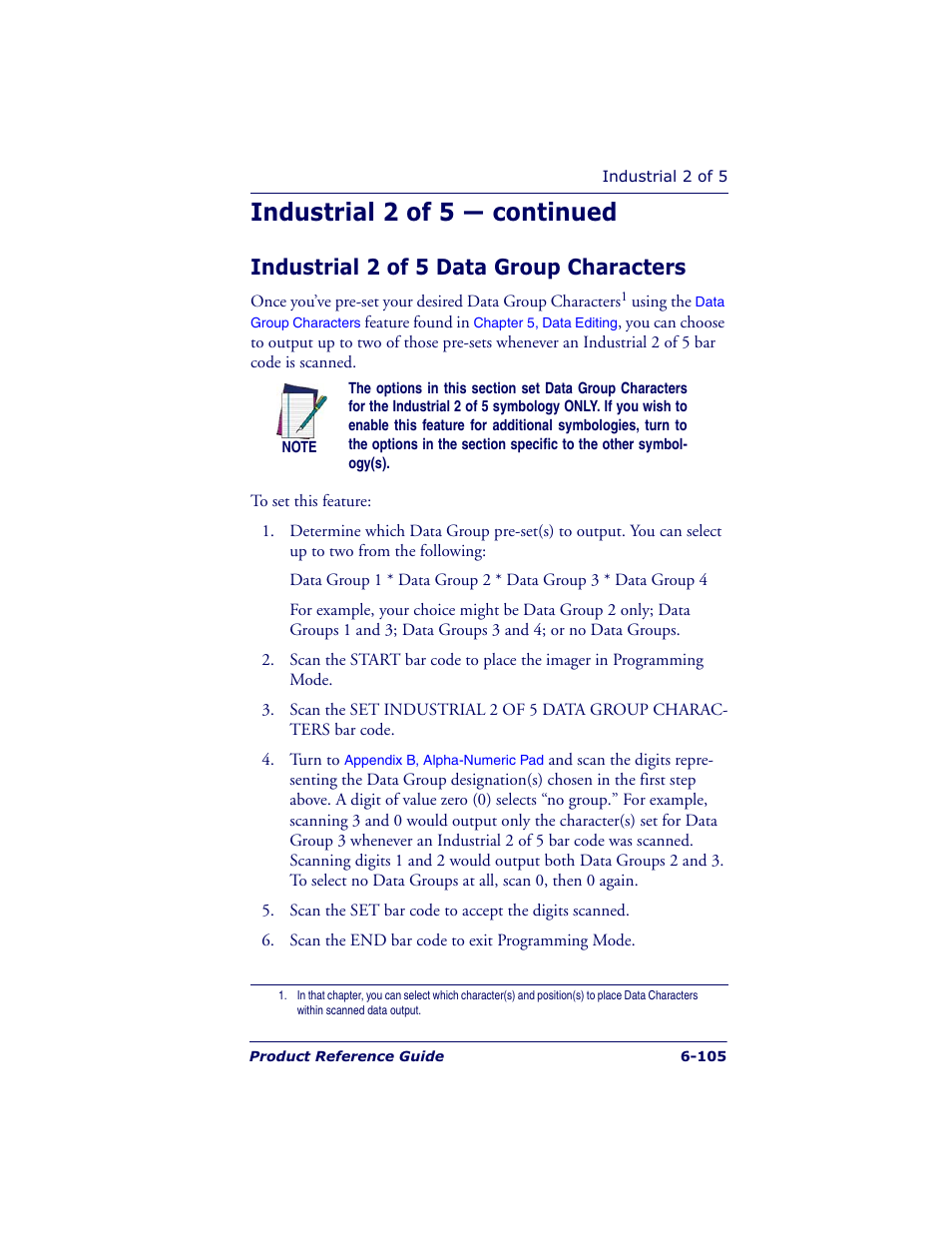 Industrial 2 of 5 — continued, Industrial 2 of 5 data group characters | Datalogic Scanning QUICKSCAN QS6500BT User Manual | Page 193 / 336