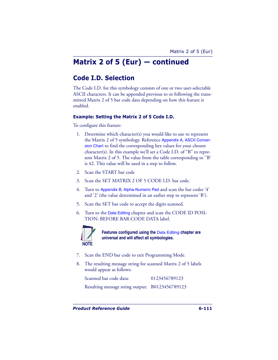 Matrix 2 of 5 (eur) — continued, Code i.d. selection | Datalogic Scanning QUICKSCAN QS6500BT User Manual | Page 199 / 336