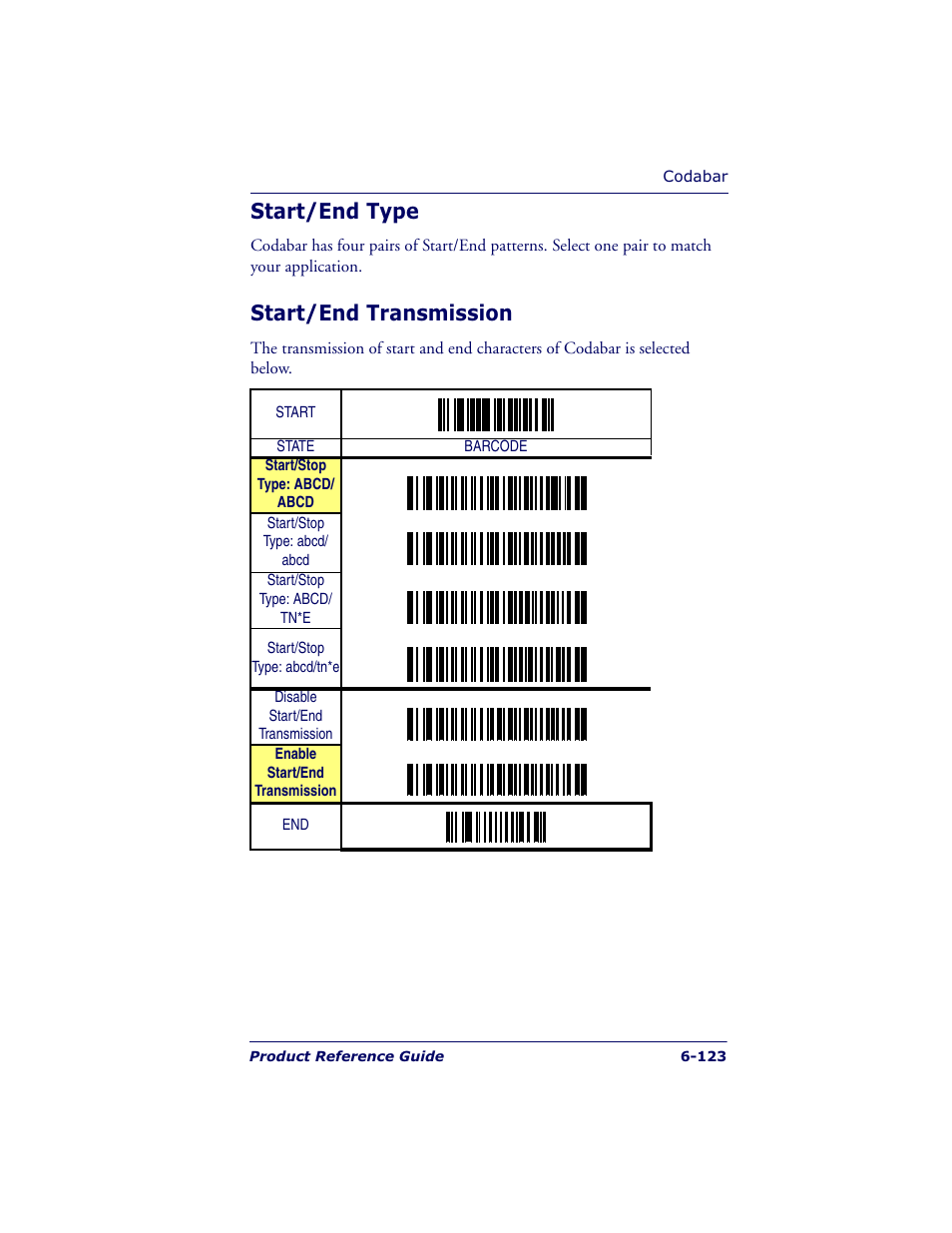 Start/end type, Start/end transmission | Datalogic Scanning QUICKSCAN QS6500BT User Manual | Page 211 / 336