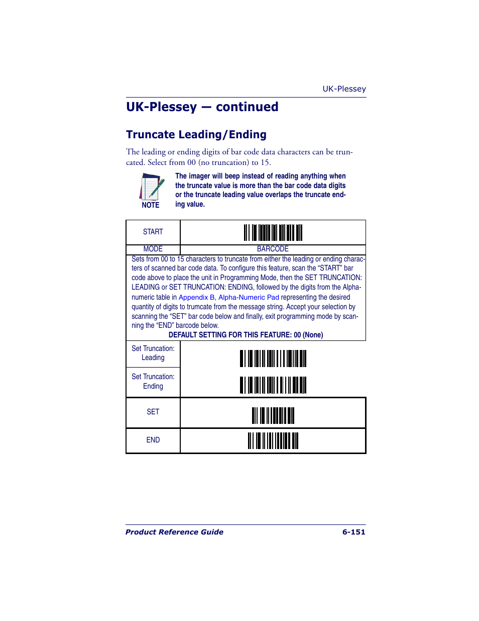 Uk-plessey — continued, Truncate leading/ending | Datalogic Scanning QUICKSCAN QS6500BT User Manual | Page 239 / 336