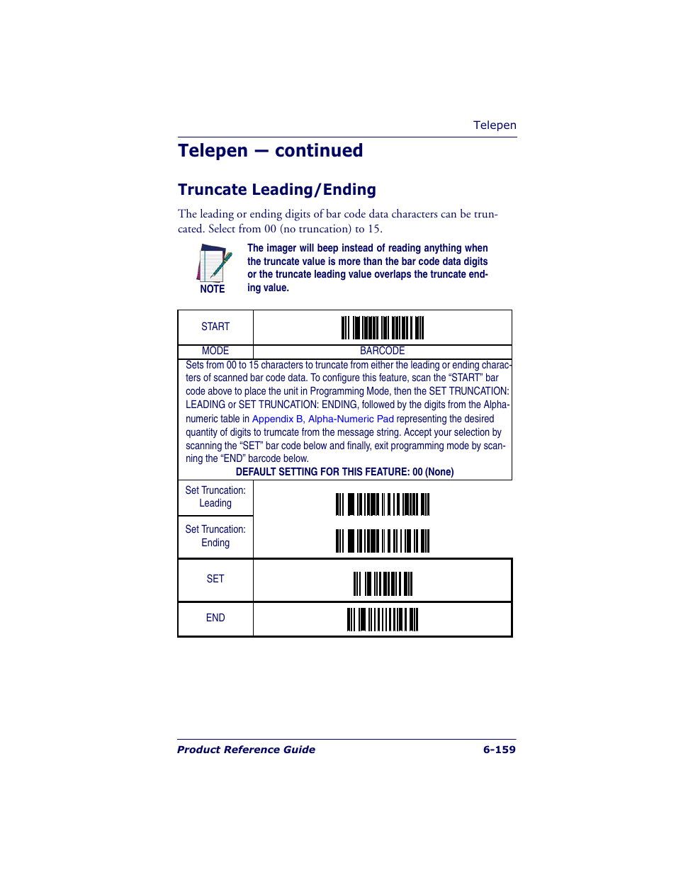 Telepen — continued, Truncate leading/ending | Datalogic Scanning QUICKSCAN QS6500BT User Manual | Page 247 / 336