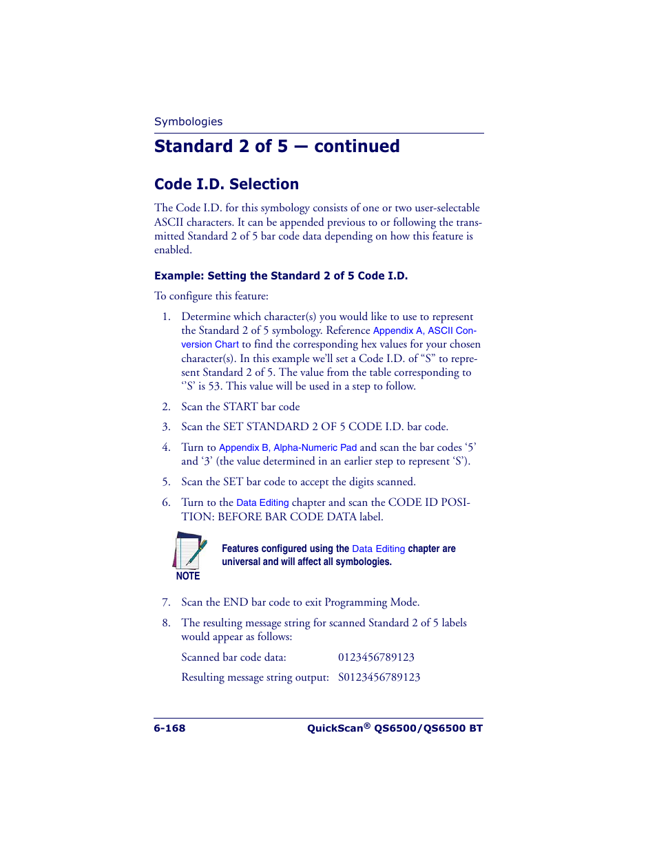 Standard 2 of 5 — continued, Code i.d. selection | Datalogic Scanning QUICKSCAN QS6500BT User Manual | Page 256 / 336