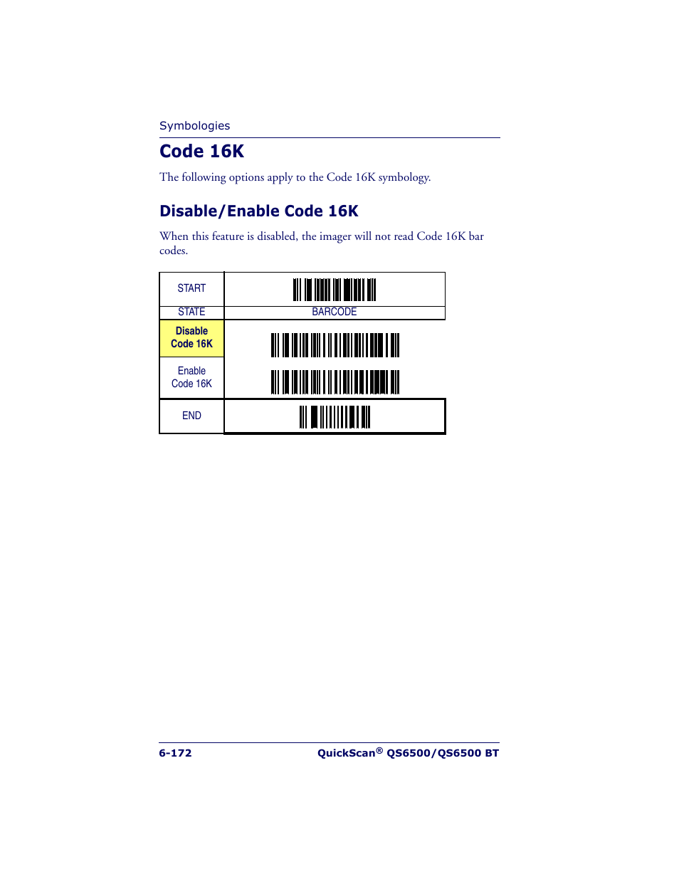 Code 16k, Disable/enable code 16k | Datalogic Scanning QUICKSCAN QS6500BT User Manual | Page 260 / 336