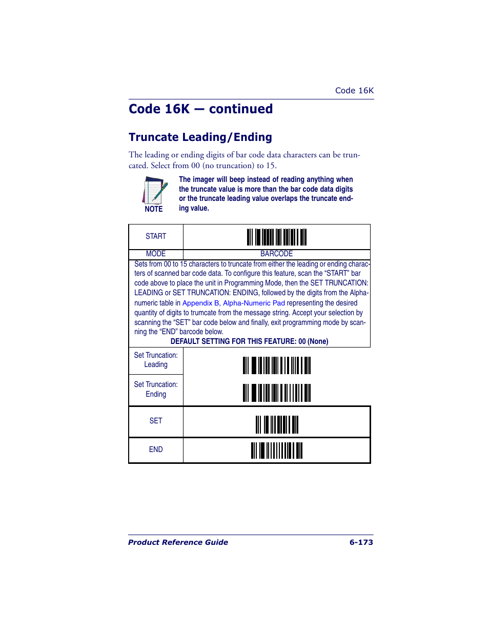 Code 16k — continued, Truncate leading/ending | Datalogic Scanning QUICKSCAN QS6500BT User Manual | Page 261 / 336