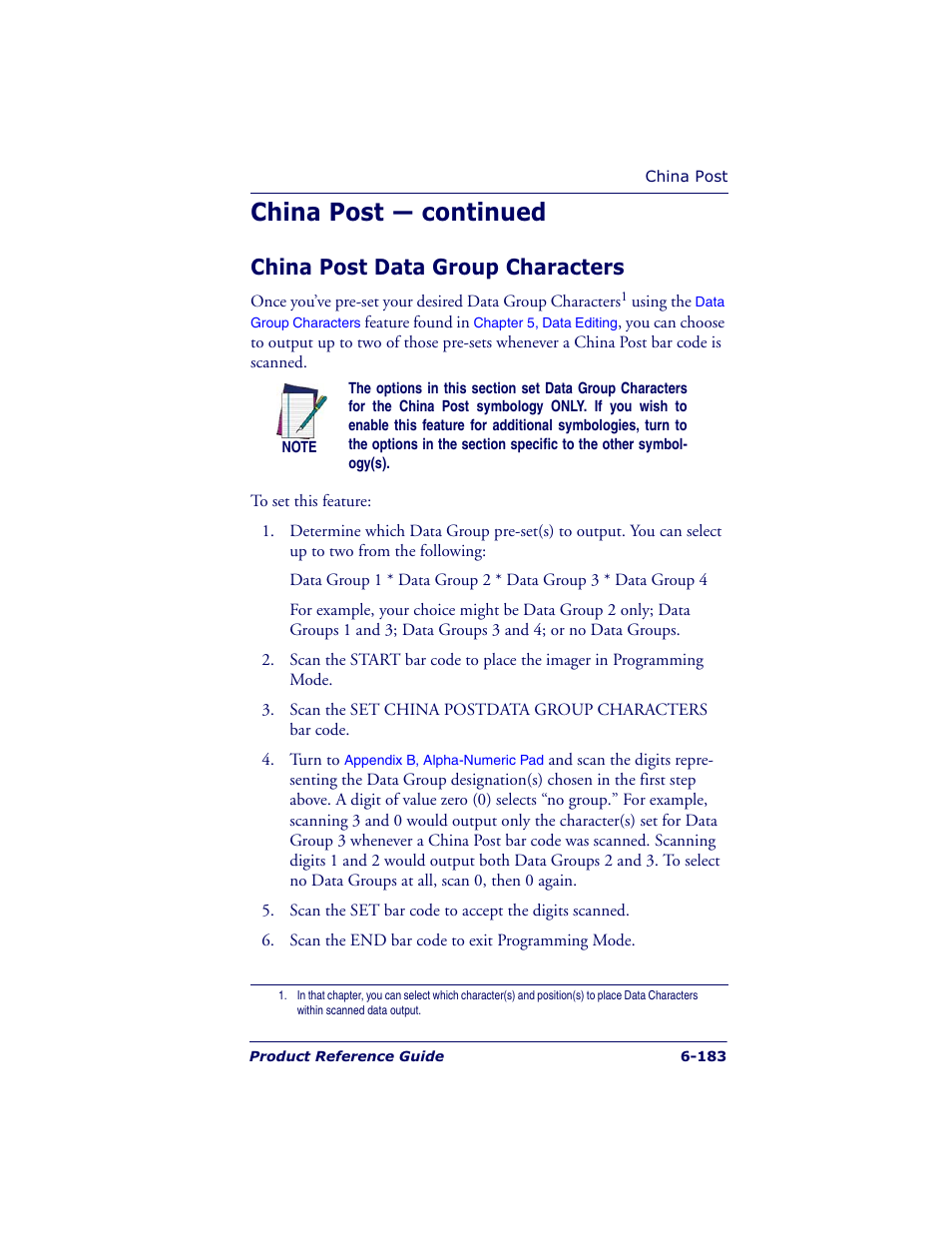 China post — continued, China post data group characters | Datalogic Scanning QUICKSCAN QS6500BT User Manual | Page 271 / 336
