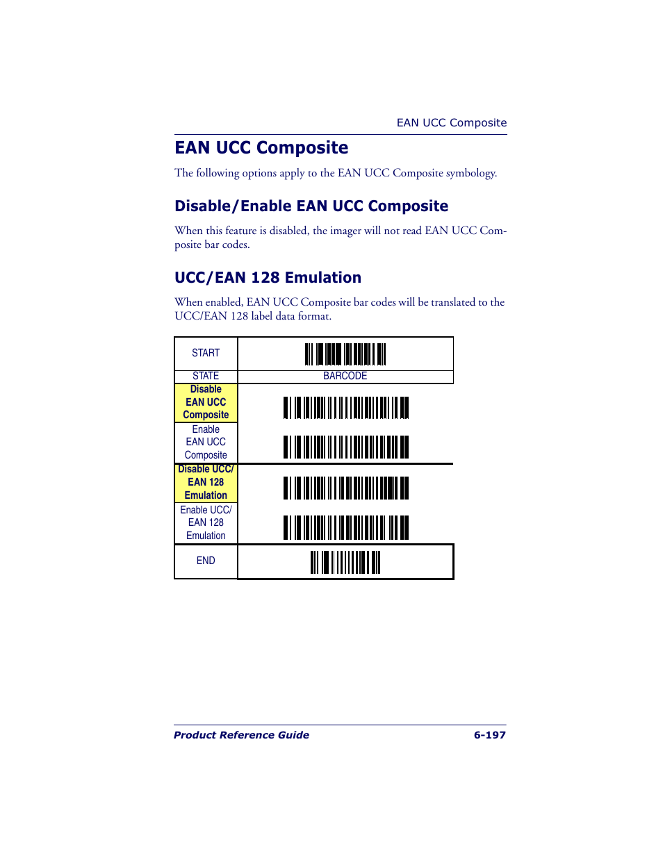 Ean ucc composite, Disable/enable ean ucc composite, Ucc/ean 128 emulation | Datalogic Scanning QUICKSCAN QS6500BT User Manual | Page 285 / 336