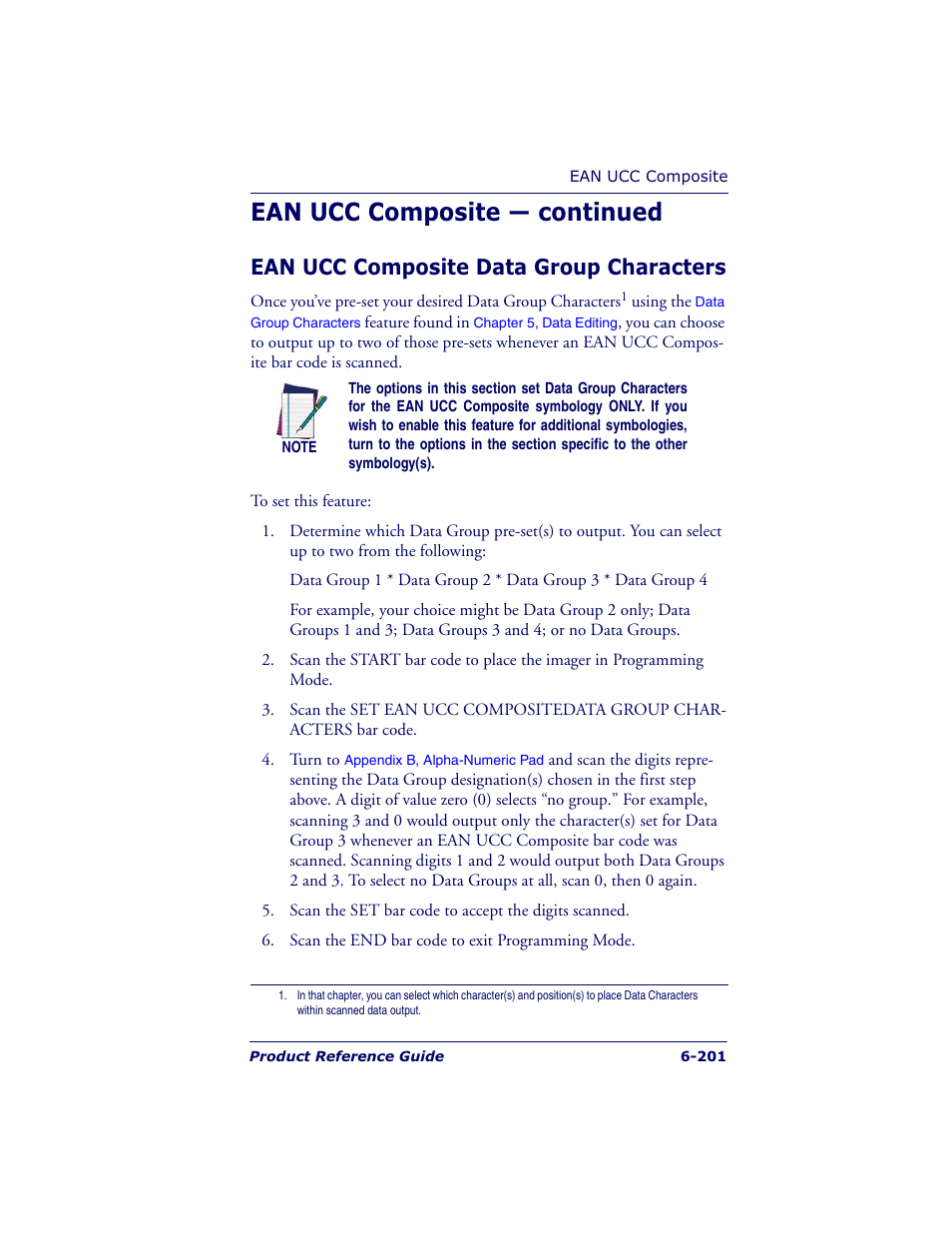 Ean ucc composite — continued, Ean ucc composite data group characters | Datalogic Scanning QUICKSCAN QS6500BT User Manual | Page 289 / 336