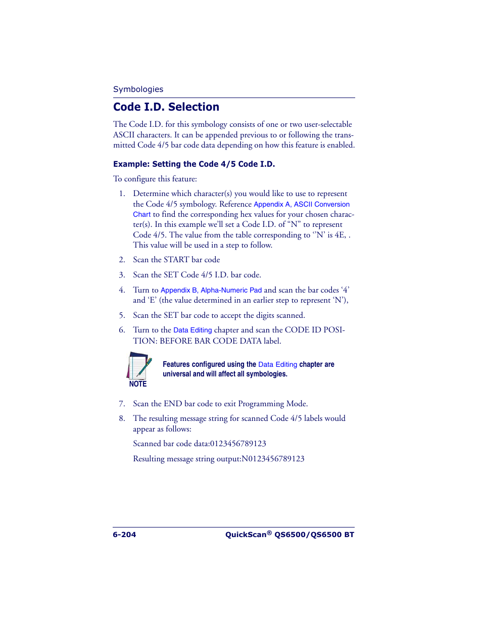 Code i.d. selection | Datalogic Scanning QUICKSCAN QS6500BT User Manual | Page 292 / 336