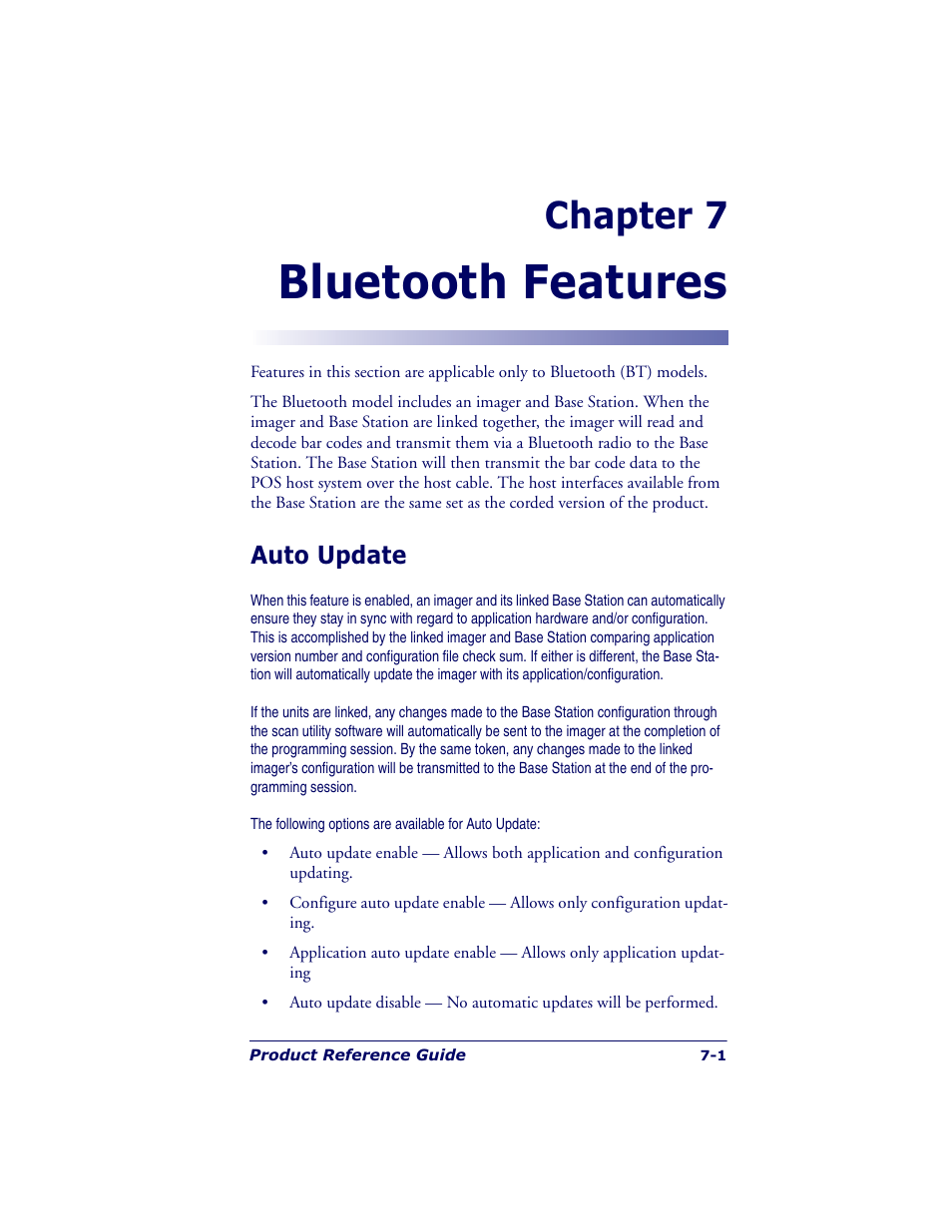 Bluetooth features, Chapter 7, Auto update | Datalogic Scanning QUICKSCAN QS6500BT User Manual | Page 297 / 336