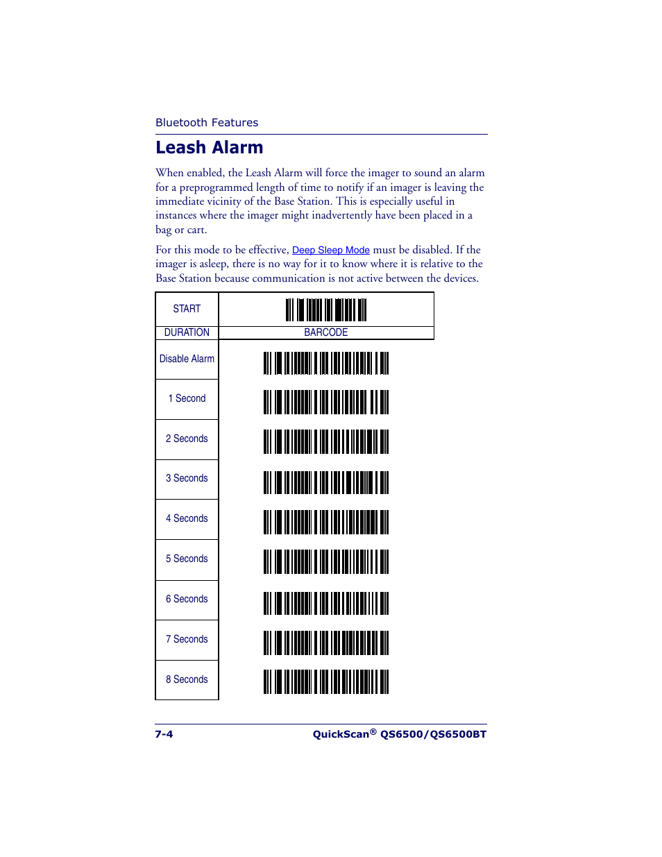 Leash alarm | Datalogic Scanning QUICKSCAN QS6500BT User Manual | Page 300 / 336