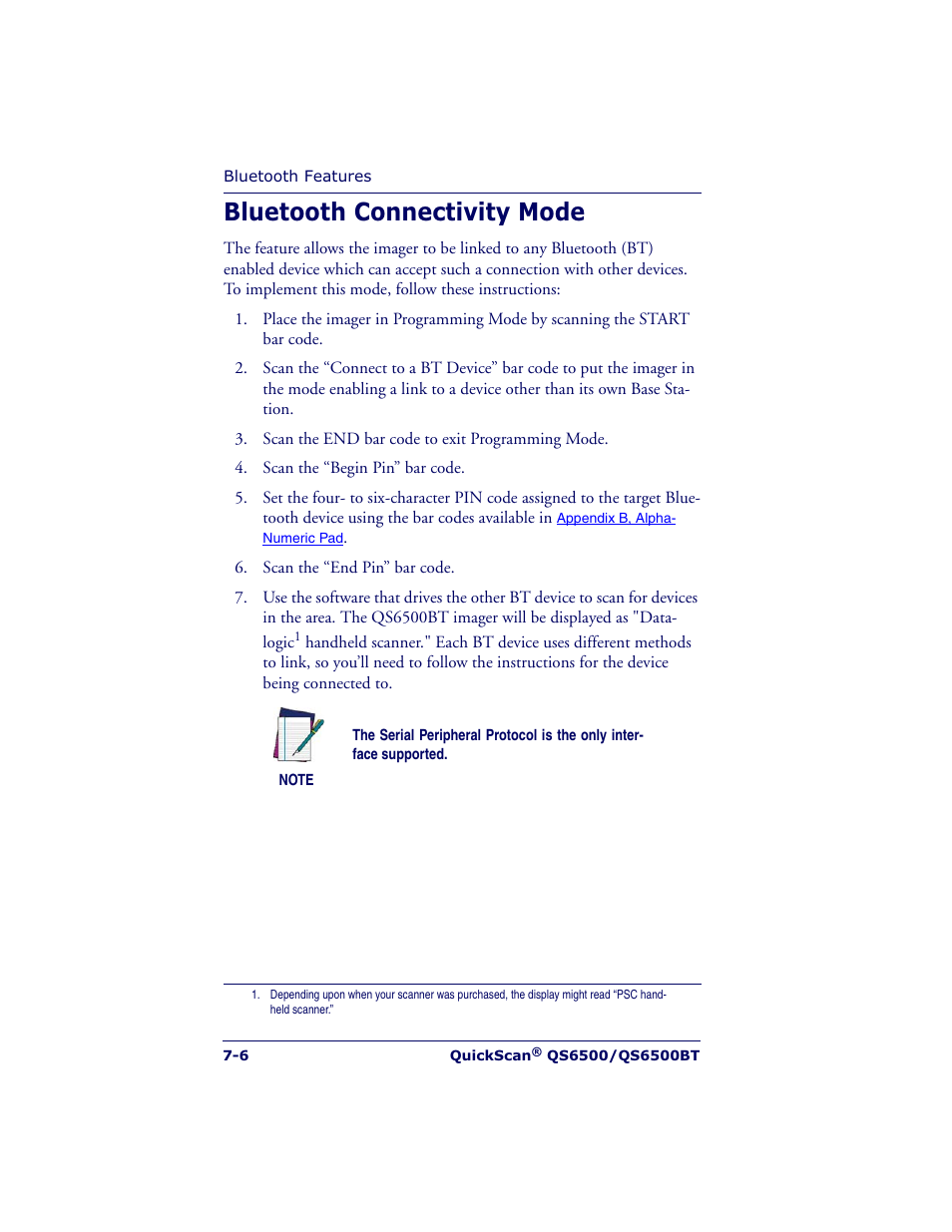 Bluetooth connectivity mode | Datalogic Scanning QUICKSCAN QS6500BT User Manual | Page 302 / 336