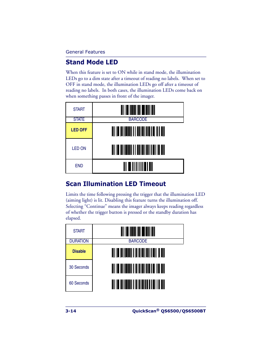 Stand mode led, Scan illumination led timeout | Datalogic Scanning QUICKSCAN QS6500BT User Manual | Page 32 / 336