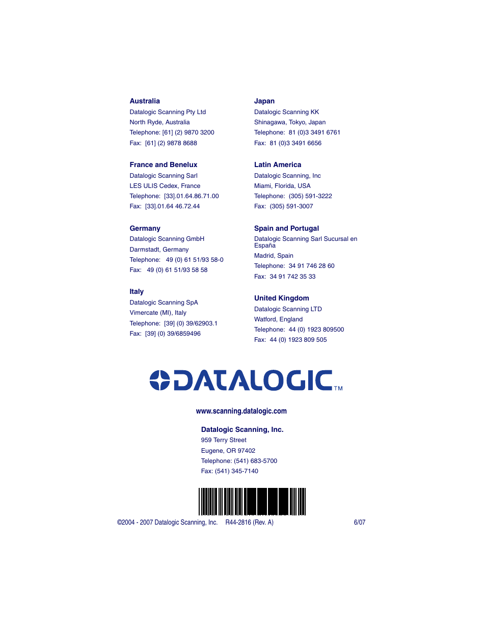 Datalogic Scanning QUICKSCAN QS6500BT User Manual | Page 336 / 336