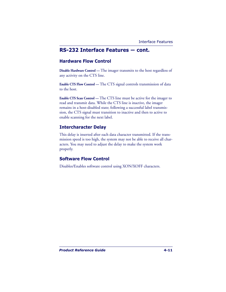 Rs-232 interface features — cont | Datalogic Scanning QUICKSCAN QS6500BT User Manual | Page 47 / 336