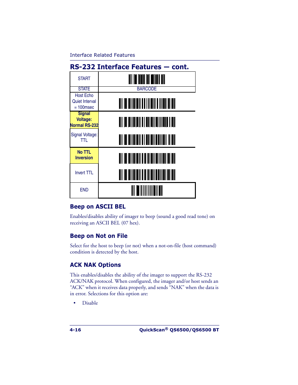 Rs-232 interface features — cont | Datalogic Scanning QUICKSCAN QS6500BT User Manual | Page 52 / 336