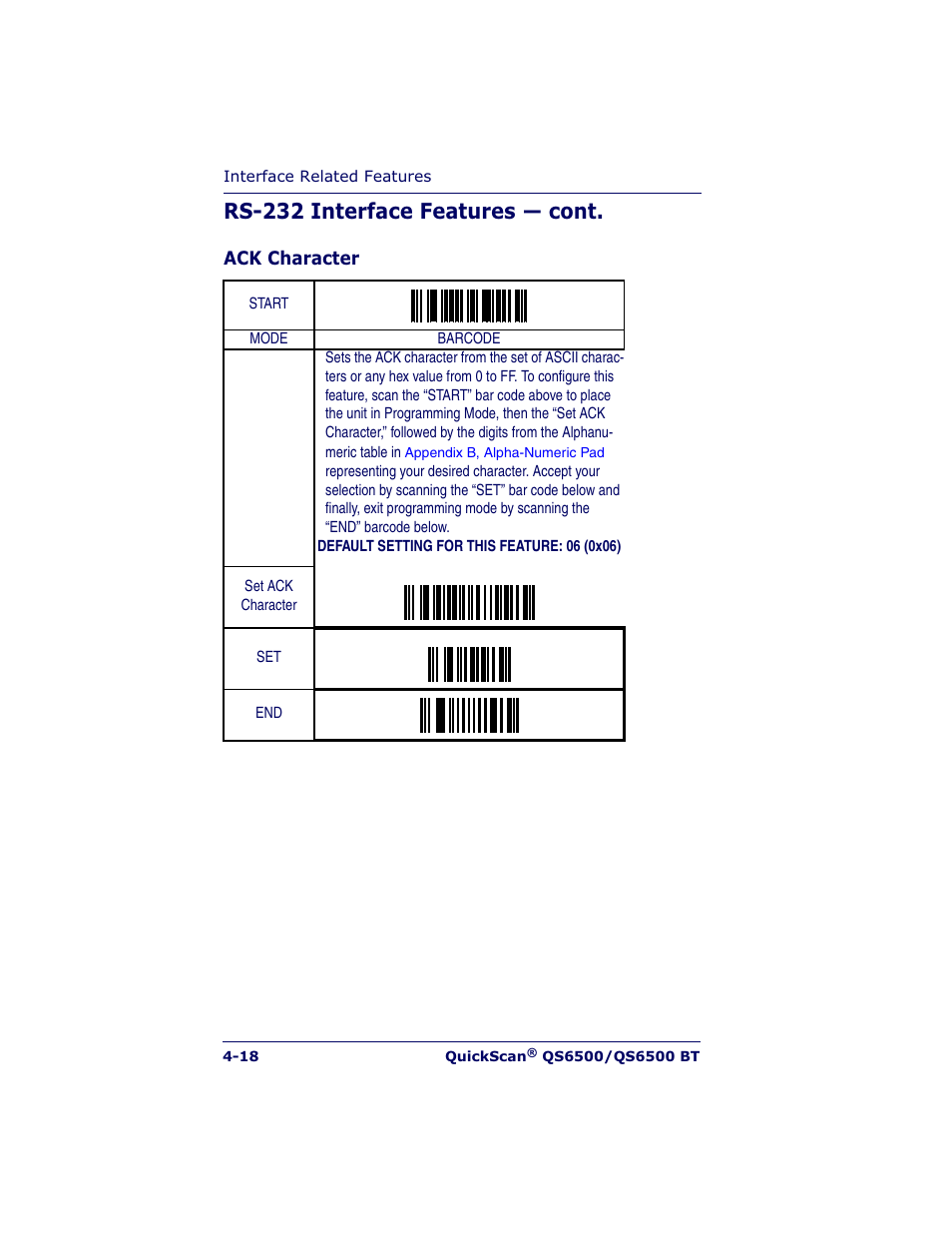 Rs-232 interface features — cont | Datalogic Scanning QUICKSCAN QS6500BT User Manual | Page 54 / 336