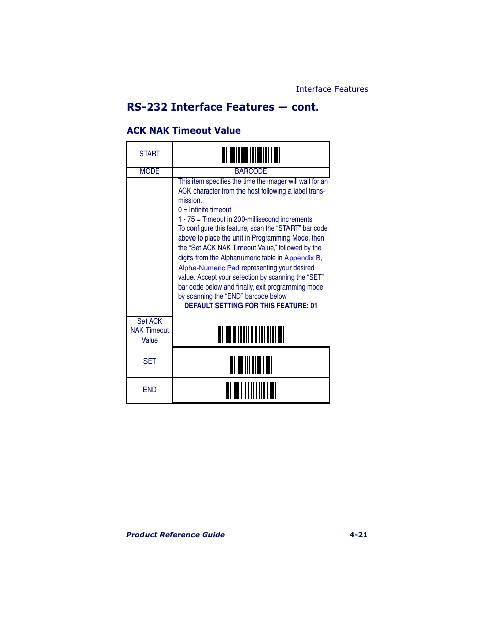 Rs-232 interface features — cont | Datalogic Scanning QUICKSCAN QS6500BT User Manual | Page 57 / 336
