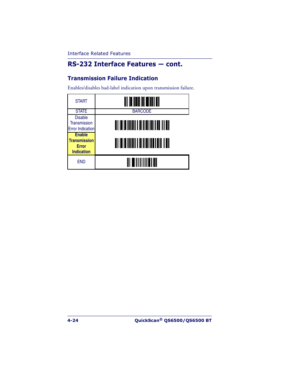 Rs-232 interface features — cont | Datalogic Scanning QUICKSCAN QS6500BT User Manual | Page 60 / 336