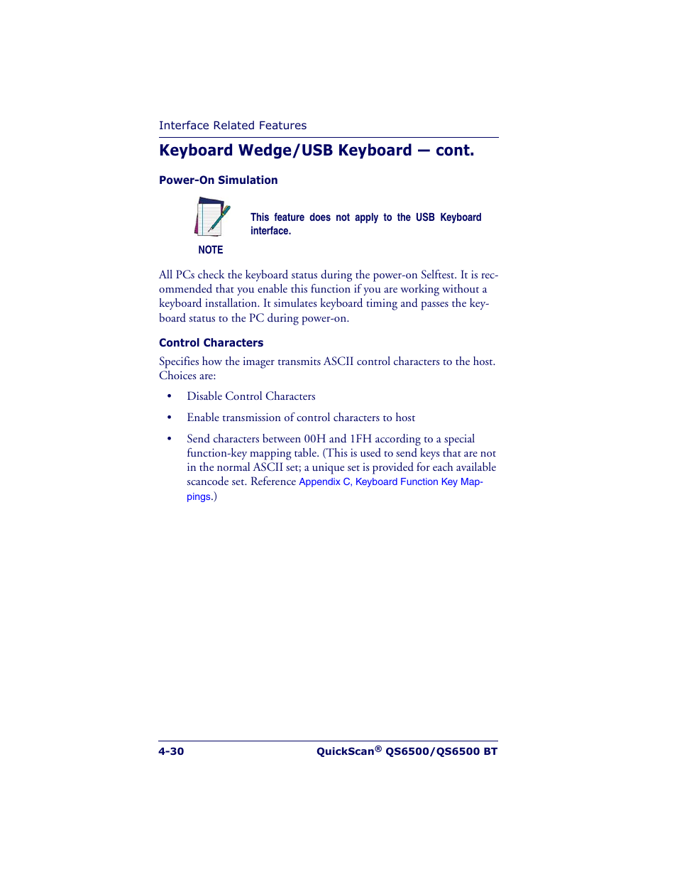 Keyboard wedge/usb keyboard — cont | Datalogic Scanning QUICKSCAN QS6500BT User Manual | Page 66 / 336