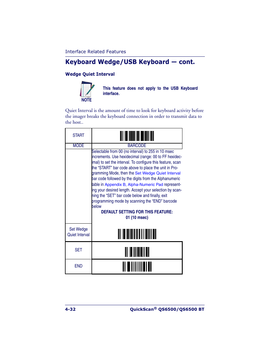Keyboard wedge/usb keyboard — cont | Datalogic Scanning QUICKSCAN QS6500BT User Manual | Page 68 / 336