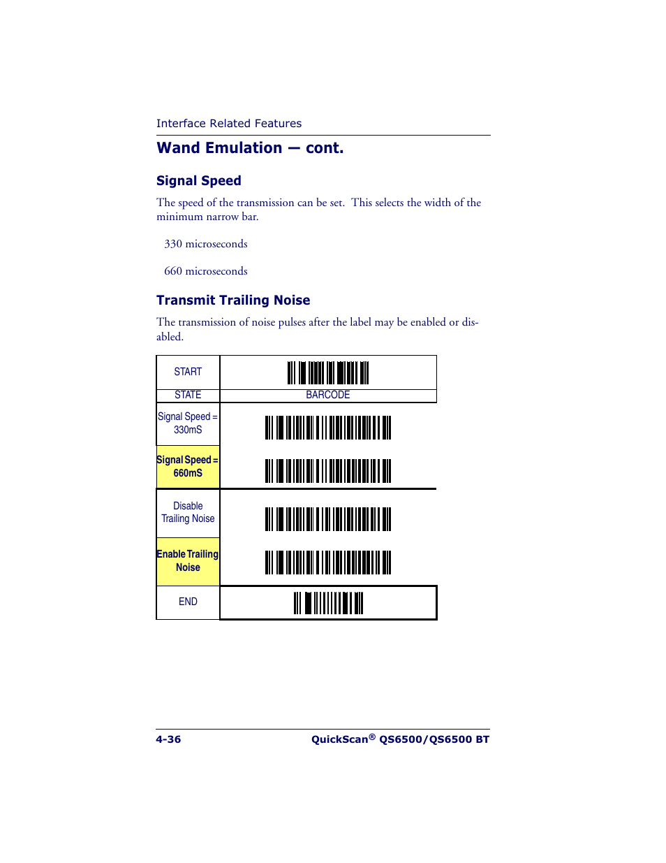 Wand emulation — cont | Datalogic Scanning QUICKSCAN QS6500BT User Manual | Page 72 / 336