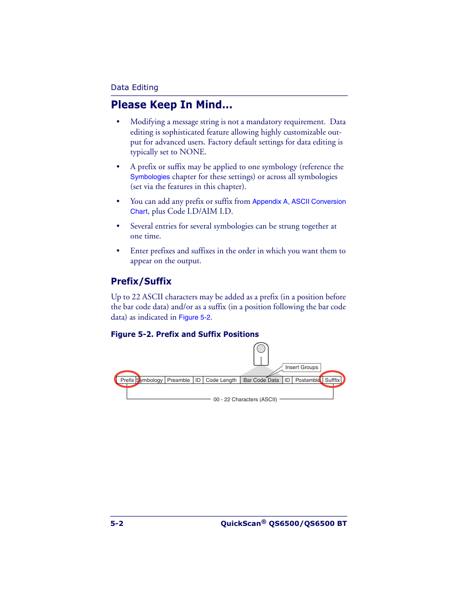 Please keep in mind, Prefix/suffix | Datalogic Scanning QUICKSCAN QS6500BT User Manual | Page 76 / 336