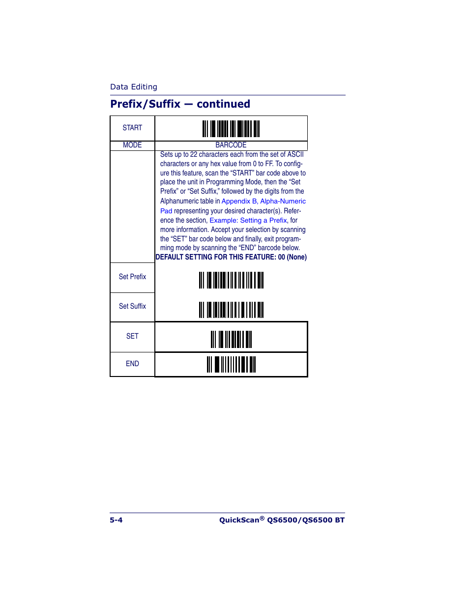 Prefix/suffix — continued | Datalogic Scanning QUICKSCAN QS6500BT User Manual | Page 78 / 336